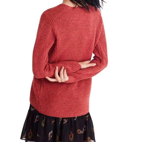 Madewell Woodside Pullover Sweater Ribbed Knit V-Neck Size M Wool Blend Hthr Rus - Picture 2 of 9